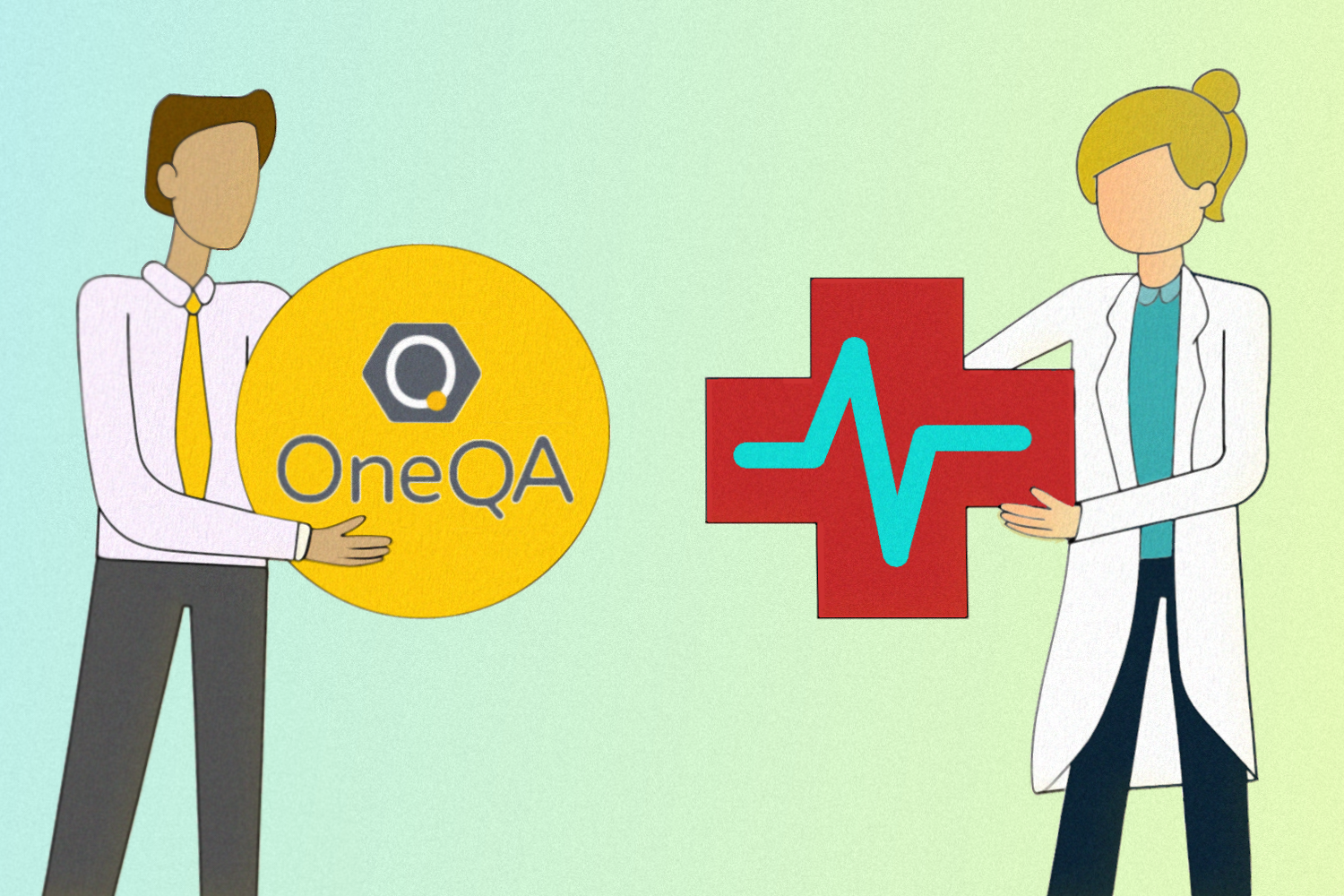 Animated doctor with OneQA and medical logo