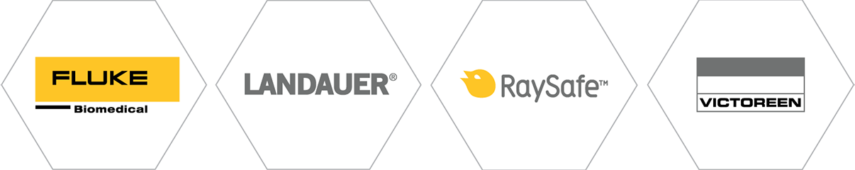 Logos for Fluke Biomedical, LANDAUER, and RaySafe.