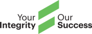 Two green diagonal lines with the text Your Integrity Our Success