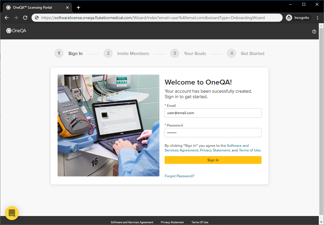 Welcome to OneQA screen