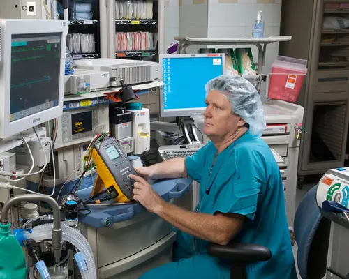 Biomed technician using an ESA612