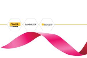 Pink ribbon with Fluke Biomedical, LANDAUER, RaySafe logos 