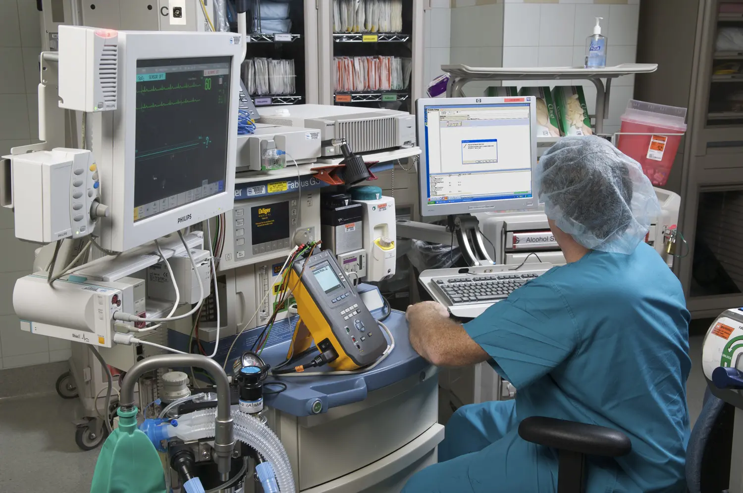 Biomed at a bench testing with an ESA