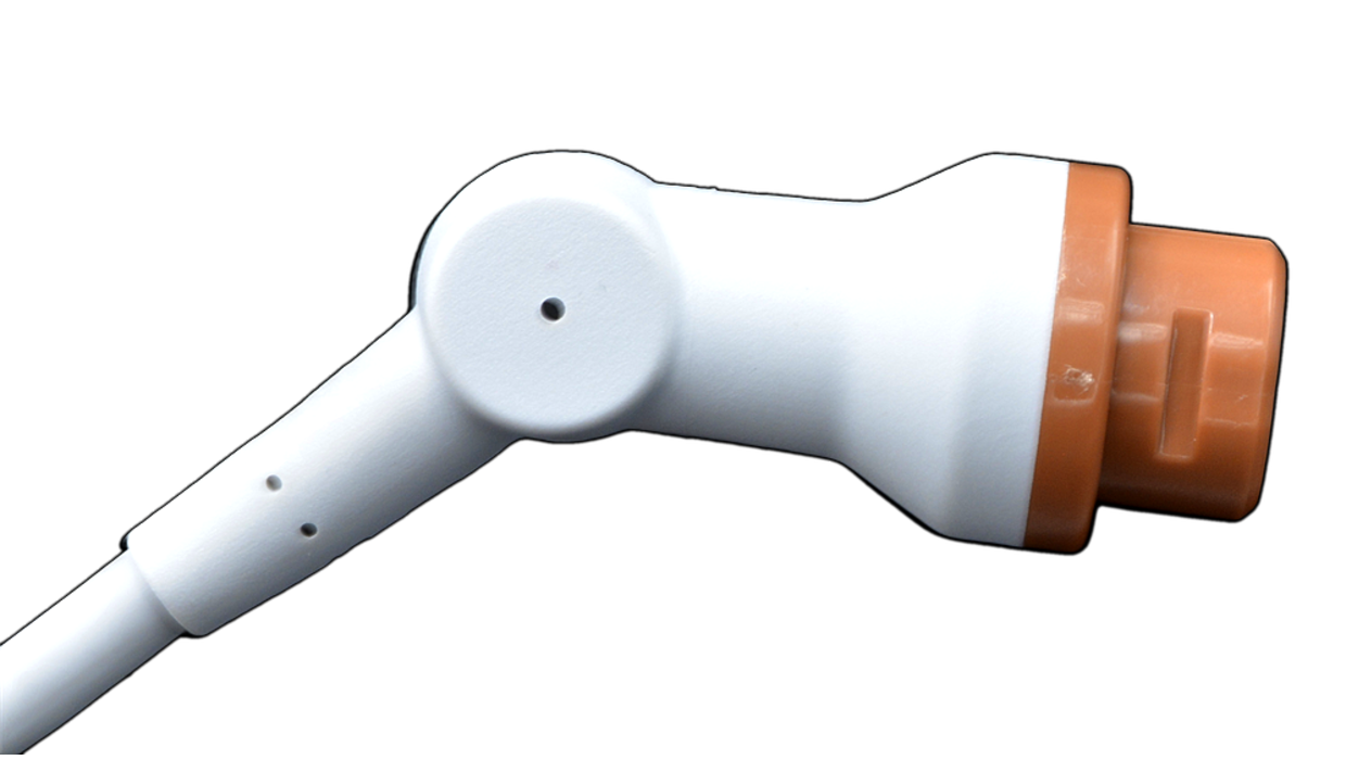 Cable with angled end and copper color plastic sheathing