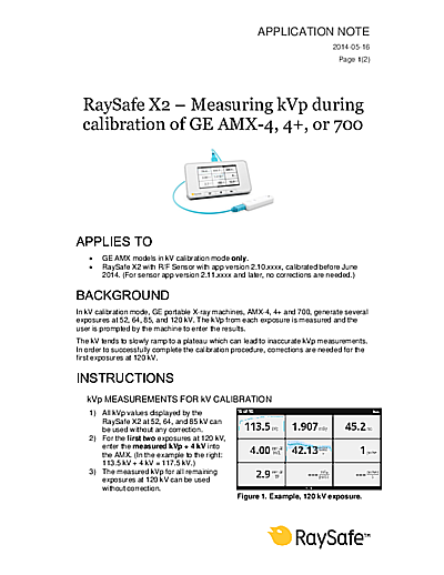 Application Note: Measuring kVp during calibration of GE AMX-4, 4+, or 700
