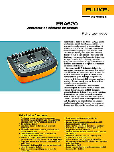  ESA620 Electrical Safety Analyzer Datasheet in French