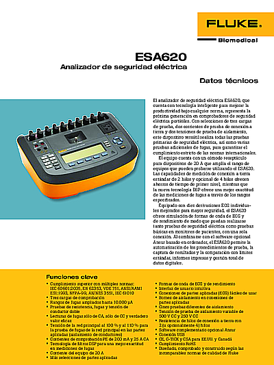  ESA620 Electrical Safety Analyzer datasheet in Spanish