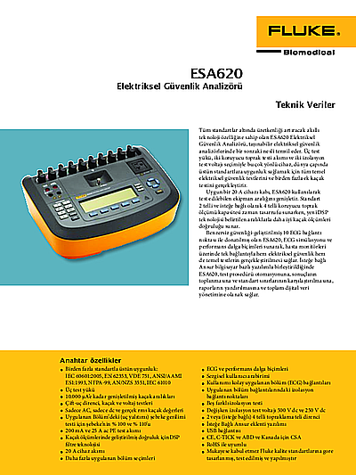 ESA620 Electrical Safety Analyzer datasheet in Turkish