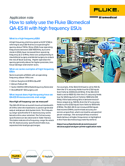 How to safely use the Fluke Biomedical QA-ES III with High Frequency ESUs